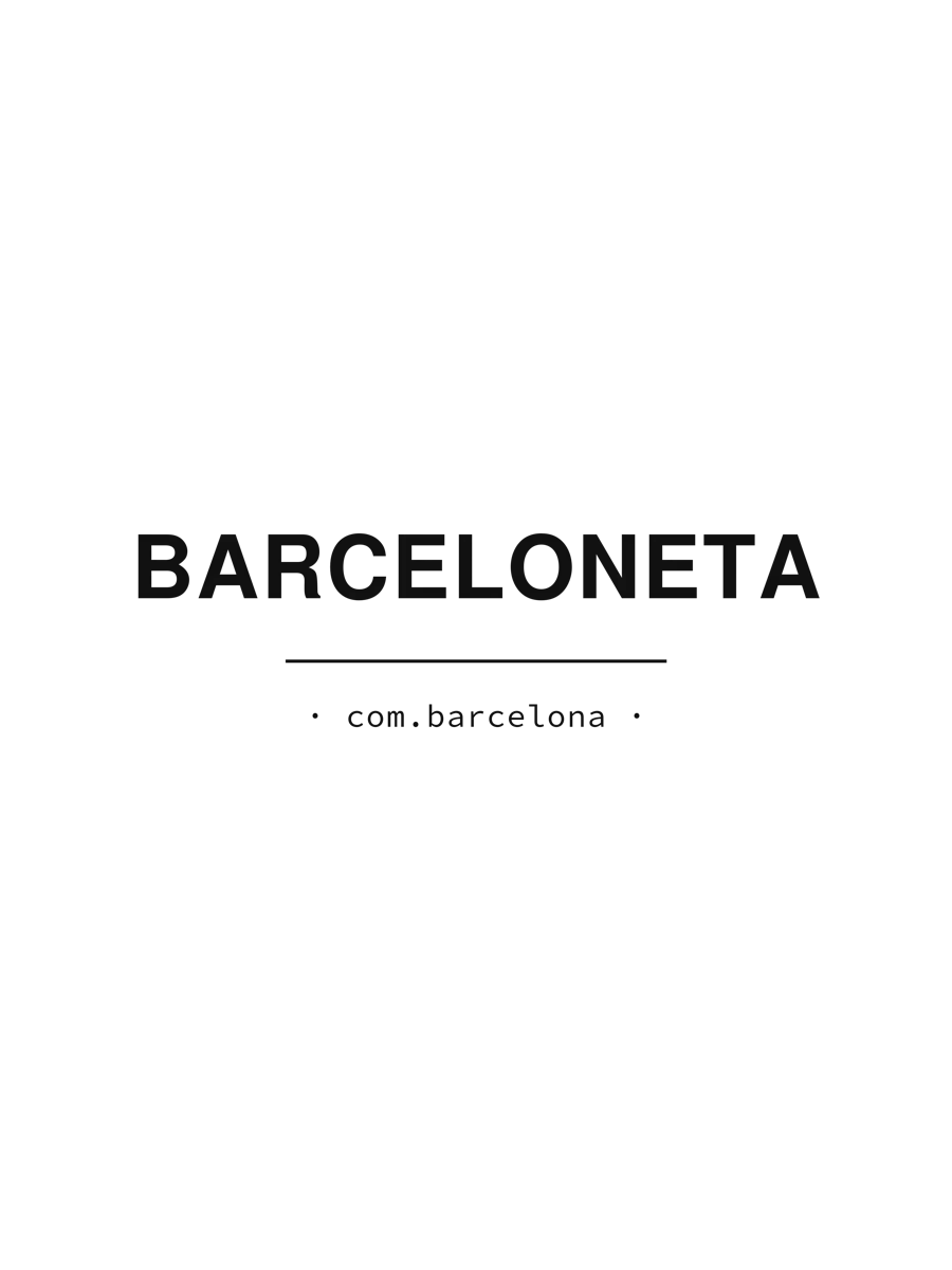 Disseny del barri de la Barceloneta: el seu nom en majúscules sobre una línia i la firma com.barcelona