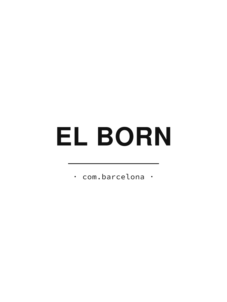 Disseny del barri del Born: el seu nom en majúscules sobre una línia i la firma com.barcelona